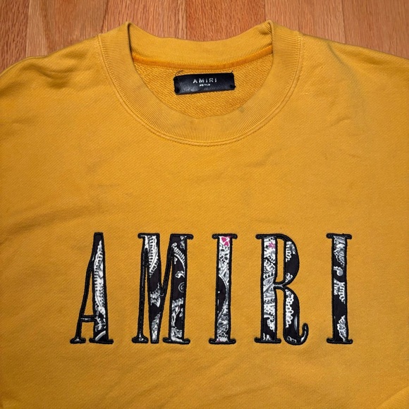 AMIRI Paisley Gold Blue Logo Crewneck Sweatshirt - Picture 2 of 9